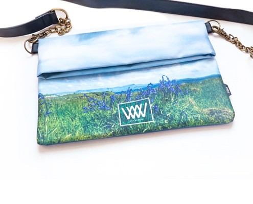 Wild By Water Over the Shoulder Folded Clutch "Inishmurray Bluebells"